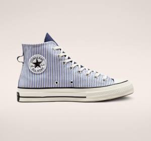 Tenis Altos Converse Chuck 70 Crafted Stripe Bota Azules Negros | CV-961GLS