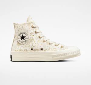 Tenis Altos Converse Chuck 70 Golden Elements Bota Dorados Claro Negros | CV-074TCD