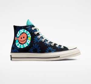 Tenis Altos Converse Chuck 70 Sunny Floral Bota Negros Turquesa Azul Rey | CV-206TFR