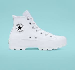 Tenis Altos Converse Chuck Taylor All Star Lugged Cuero Bota Blancos Negros Blancos | CV-072ZJL