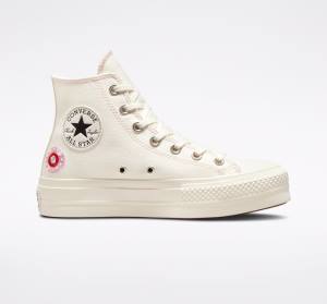 Tenis Altos Converse Chuck Taylor All Star Lift Plataforma Floral Embroidery Bota Negros Rosas | CV-240ADE