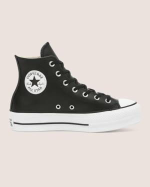 Tenis Altos Converse Chuck Taylor All Star Lift Clean Cuero Bota Negros | CV-673GBI