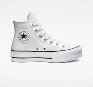 Tenis Altos Converse Chuck Taylor All Star Lift Plataforma Cuero Bota Blancos Negros Blancos | CV-835DZS