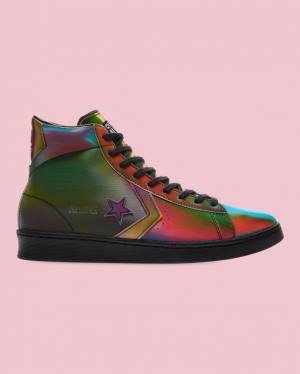 Tenis Altos Converse Pro Cuero Iridescent Bota Negros | CV-452NKD