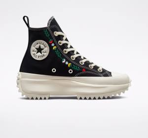 Tenis Altos Converse Run Star Hike Plataforma Floral Embroidery Bota Negros | CV-029JHP