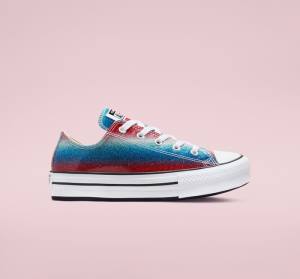 Tenis Bajos Converse Chuck Taylor All Star Lift Plataforma Glitter Drip Azules Blancos Rojos | CV-492WPQ