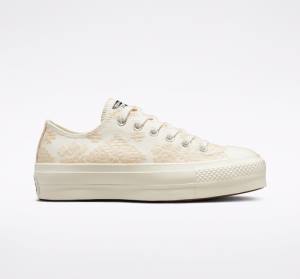 Tenis Bajos Converse Chuck Taylor All Star Lift Plataforma Tonal Embroidery Blancos | CV-531ZIY