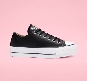 Tenis Bajos Converse Chuck Taylor All Star Lift Plataforma Cuero Negros Blancos | CV-749RHS