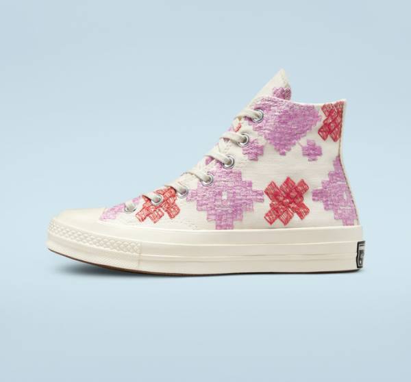 Tenis Altos Converse Chuck 70 Bright Embroidery Bota Rosas Rojos | CV-104CFX