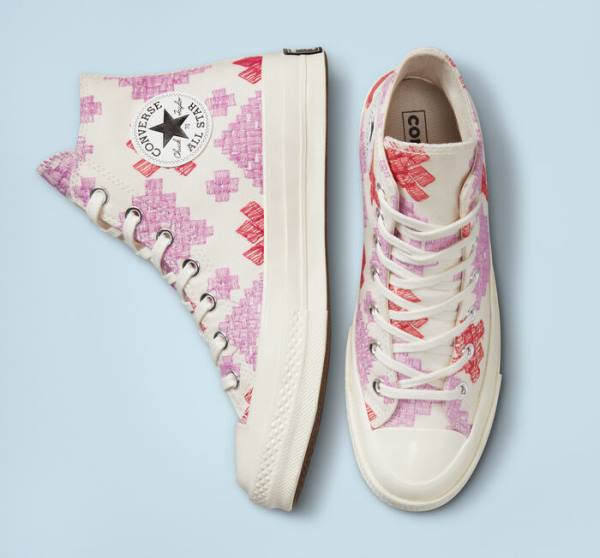 Tenis Altos Converse Chuck 70 Bright Embroidery Bota Rosas Rojos | CV-104CFX