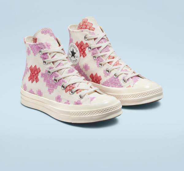 Tenis Altos Converse Chuck 70 Bright Embroidery Bota Rosas Rojos | CV-104CFX