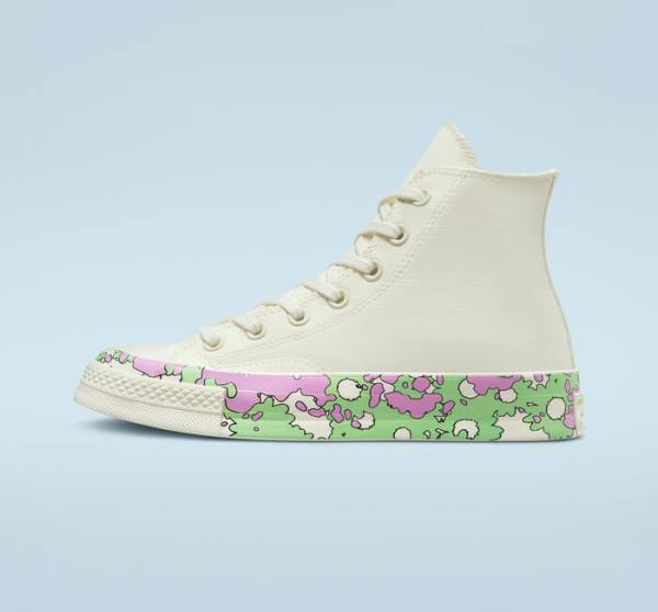 Tenis Altos Converse Chuck 70 Crafted Florals Bota Rosas Verdes Claro | CV-052DEN