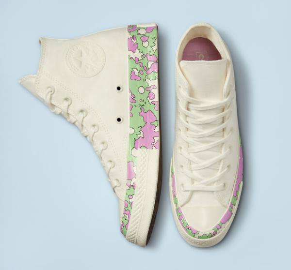 Tenis Altos Converse Chuck 70 Crafted Florals Bota Rosas Verdes Claro | CV-052DEN