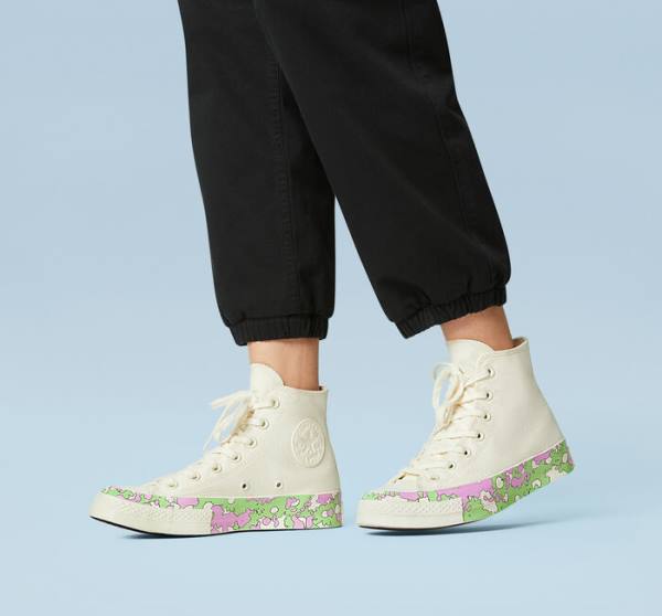 Tenis Altos Converse Chuck 70 Crafted Florals Bota Rosas Verdes Claro | CV-052DEN