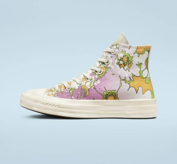 Tenis Altos Converse Chuck 70 Crafted Florals Bota Rosas Verde Oliva | CV-317UEZ