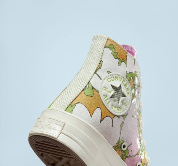 Tenis Altos Converse Chuck 70 Crafted Florals Bota Rosas Verde Oliva | CV-317UEZ