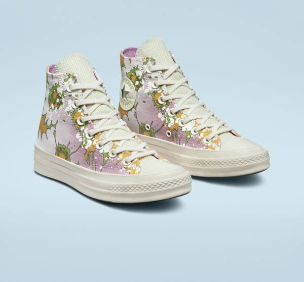 Tenis Altos Converse Chuck 70 Crafted Florals Bota Rosas Verde Oliva | CV-317UEZ