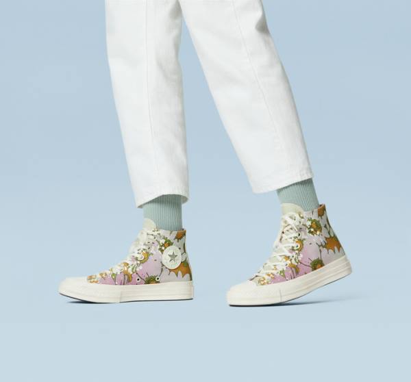 Tenis Altos Converse Chuck 70 Crafted Florals Bota Rosas Verde Oliva | CV-317UEZ