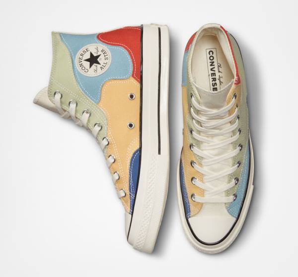 Tenis Altos Converse Chuck 70 Crafted Patchwork Bota Verde Oliva Azules | CV-439FQK