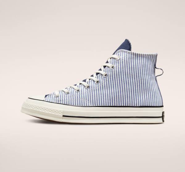 Tenis Altos Converse Chuck 70 Crafted Stripe Bota Azules Negros | CV-074YXC