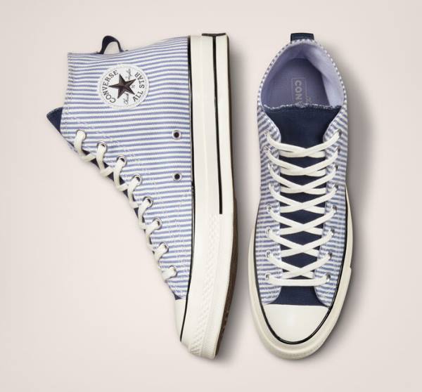 Tenis Altos Converse Chuck 70 Crafted Stripe Bota Azules Negros | CV-074YXC