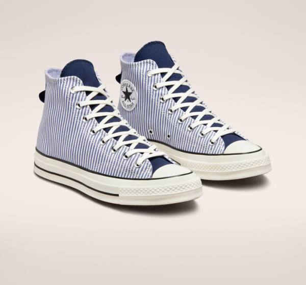 Tenis Altos Converse Chuck 70 Crafted Stripe Bota Azules Negros | CV-074YXC