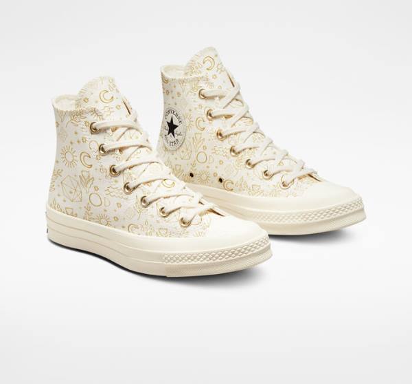 Tenis Altos Converse Chuck 70 Golden Elements Bota Dorados Claro Negros | CV-074TCD