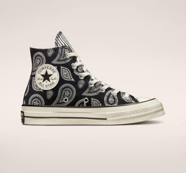 Tenis Altos Converse Chuck 70 Paisley Bota Negros | CV-985PWK