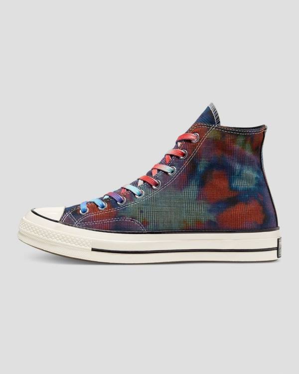 Tenis Altos Converse Chuck 70 Plaid Tie Dye Bota Negros | CV-149OXB