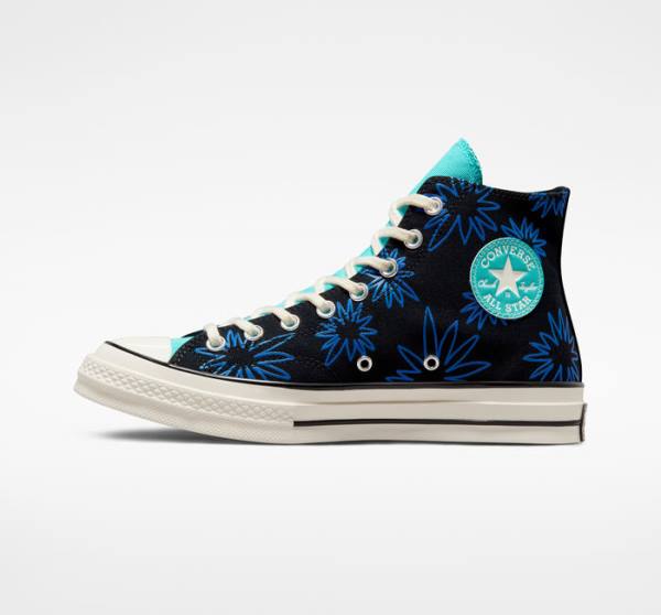 Tenis Altos Converse Chuck 70 Sunny Floral Bota Negros Turquesa Azul Rey | CV-206TFR