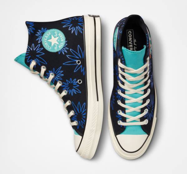 Tenis Altos Converse Chuck 70 Sunny Floral Bota Negros Turquesa Azul Rey | CV-206TFR