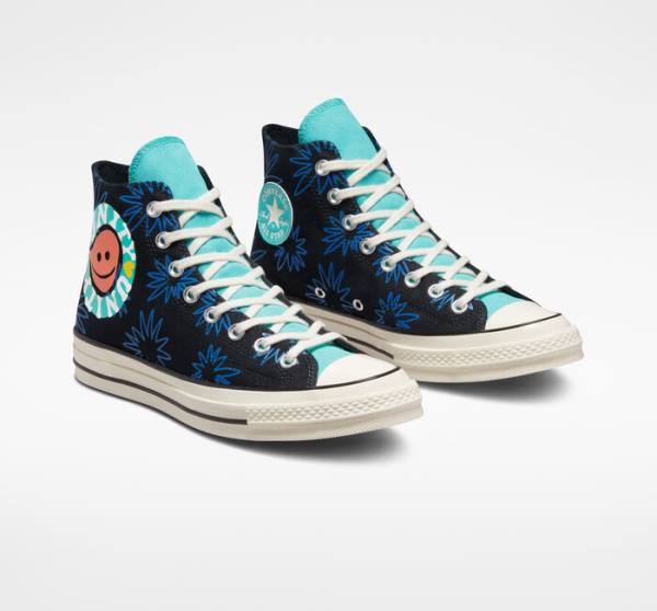 Tenis Altos Converse Chuck 70 Sunny Floral Bota Negros Turquesa Azul Rey | CV-206TFR