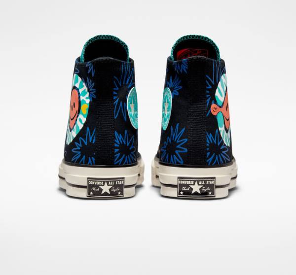 Tenis Altos Converse Chuck 70 Sunny Floral Bota Negros Turquesa Azul Rey | CV-206TFR