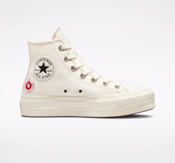 Tenis Altos Converse Chuck Taylor All Star Lift Plataforma Floral Embroidery Bota Negros Rosas | CV-017ZIT