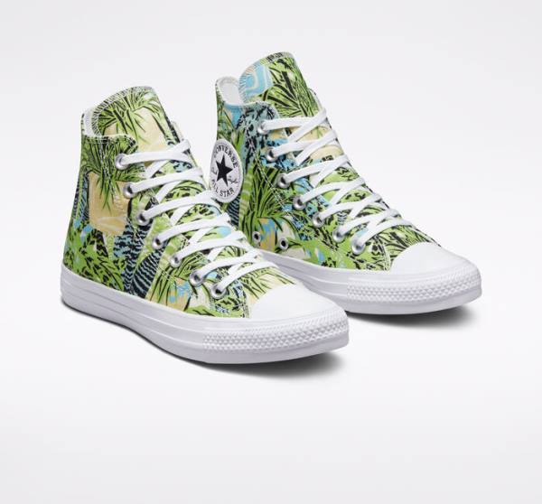 Tenis Altos Converse Chuck Taylor All Star Tropical Florals Bota Verdes Claro Blancos | CV-089LWM