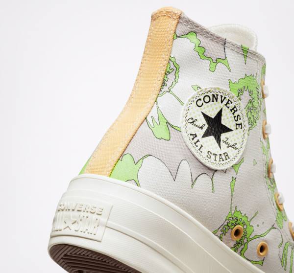 Tenis Altos Converse Chuck Taylor All Star Lift Plataforma Crafted Florals Bota Marrom Verdes Claro | CV-109SEZ