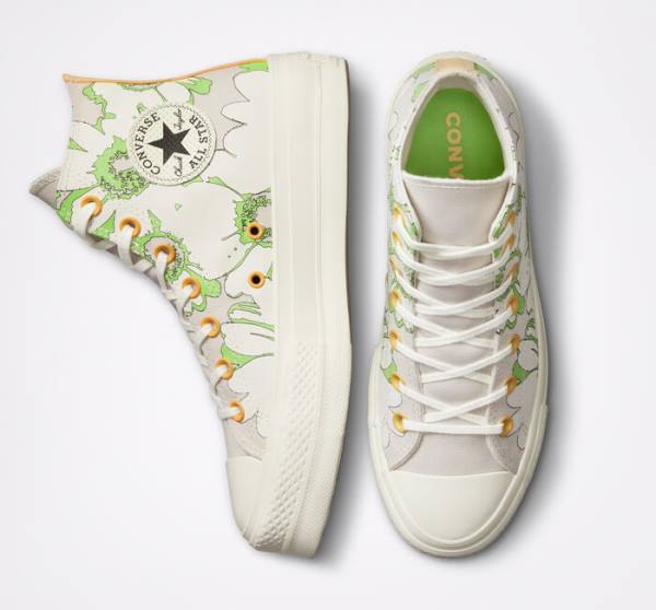 Tenis Altos Converse Chuck Taylor All Star Lift Plataforma Crafted Florals Bota Marrom Verdes Claro | CV-109SEZ