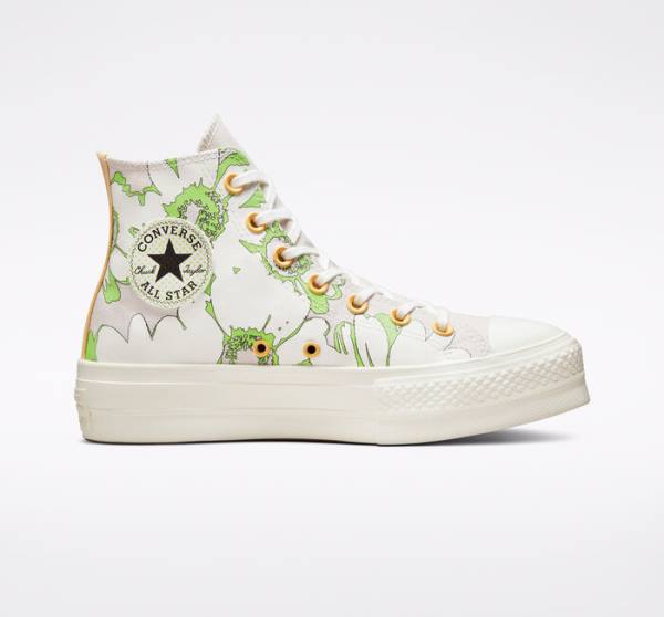 Tenis Altos Converse Chuck Taylor All Star Lift Plataforma Crafted Florals Bota Marrom Verdes Claro | CV-109SEZ