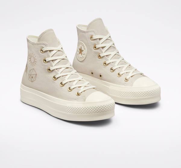 Tenis Altos Converse Chuck Taylor All Star Lift Plataforma Golden Elements Bota Marrom Dorados Claro | CV-241ARE