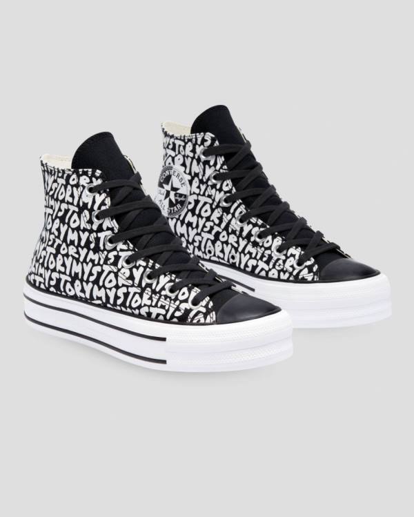 Tenis Altos Converse Chuck Taylor All Star My Story Double Stacked Lift Bota Negros | CV-319OMC