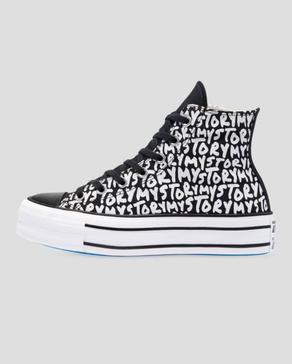 Tenis Altos Converse Chuck Taylor All Star My Story Double Stacked Lift Bota Negros | CV-319OMC