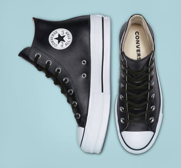 Tenis Altos Converse Chuck Taylor All Star Plataforma Clean Cuero Bota Negros Blancos | CV-347MUN