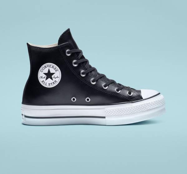 Tenis Altos Converse Chuck Taylor All Star Plataforma Clean Cuero Bota Negros Blancos | CV-347MUN