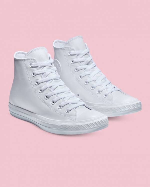 Tenis Altos Converse Chuck Taylor All Star Cuero Bota Blancos | CV-486YUP