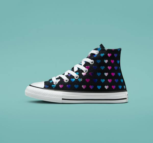 Tenis Altos Converse Chuck Taylor All Star Foil Hearts Bota Negros Blancos Rosas | CV-528VJB