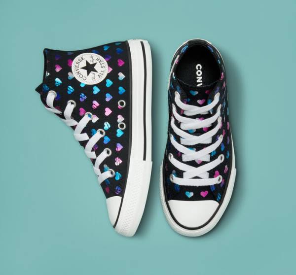 Tenis Altos Converse Chuck Taylor All Star Foil Hearts Bota Negros Blancos Rosas | CV-528VJB