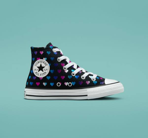 Tenis Altos Converse Chuck Taylor All Star Foil Hearts Bota Negros Blancos Rosas | CV-528VJB