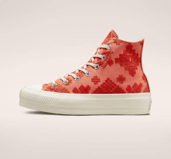 Tenis Altos Converse Chuck Taylor All Star Lift Plataforma Tonal Embroidery Bota Naranjas | CV-572BHL