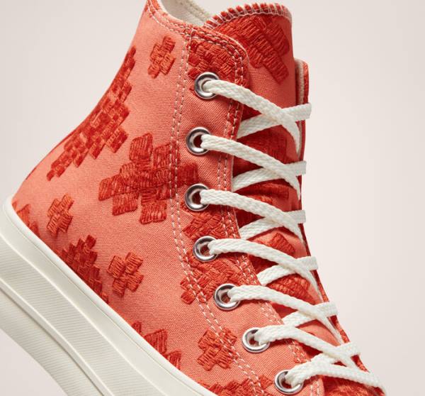 Tenis Altos Converse Chuck Taylor All Star Lift Plataforma Tonal Embroidery Bota Naranjas | CV-572BHL