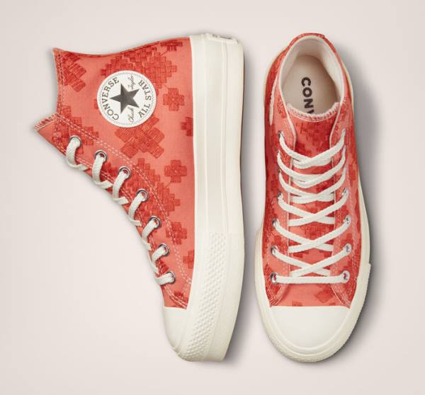 Tenis Altos Converse Chuck Taylor All Star Lift Plataforma Tonal Embroidery Bota Naranjas | CV-572BHL